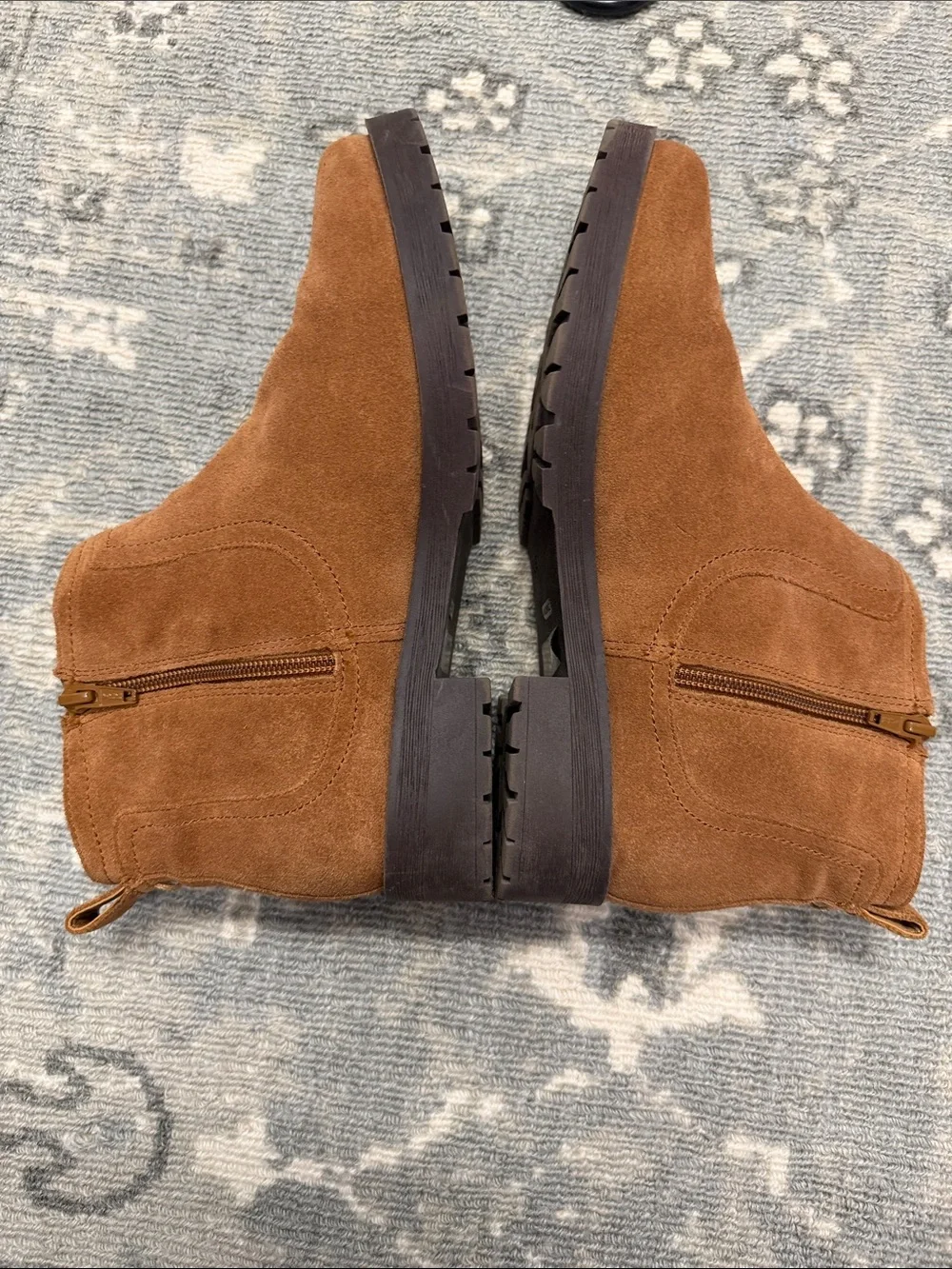 Vionic Chestnut Suede Ankle Booties with Shearling Trim